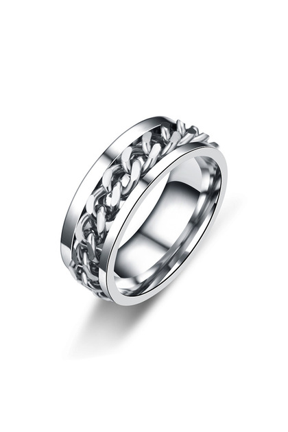 9 Silver Titanium Steel Rotatable Chain Rings for Women Men Spinner Ring Decompression Multifunction