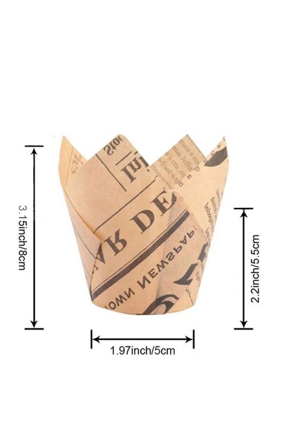 50PCSnewspaper brown 50PCS Tulip Cake Paper Cup Flame Cup Baking Household Cake Cup Bread Oil Paper