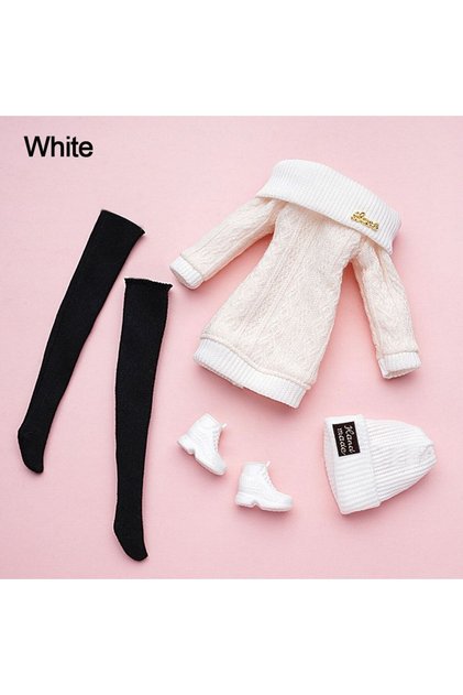 White 1 Set 1/6 Doll Casual Clothes Shoes Hats Winter Wear Sweaters Pants Girl Doll Wearing Set For