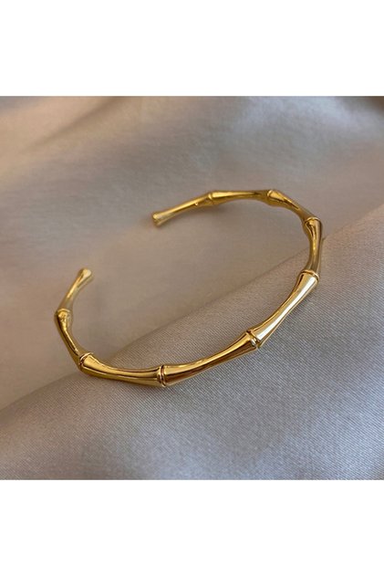 S042 1PC Titanium Steel Stainless Steel Inlaid Zircon Gold Plated Bracelet, Classic and Simple Style