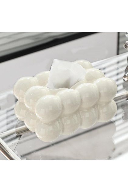 milk white Facial Tissue Holder Non Slip Ceramic Tissue Box Cover Tissue Dispenser for Living Room H