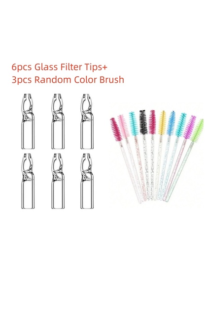 6 with 3 Random 6Pcs Reusable Glass Filter Tips for Cigarettes With 3pcs Random Cleaning Brush,Easy