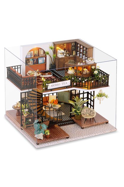 LV-001-B with cover New 3D Wooden Puzzle Mini Doll House DIY Small House Kit Building Assembly Model