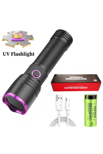 Style B Powerful 365NM UV Flashlight Type-C Rechargeable Waterproof 26650 Purple Light for Pet Urine