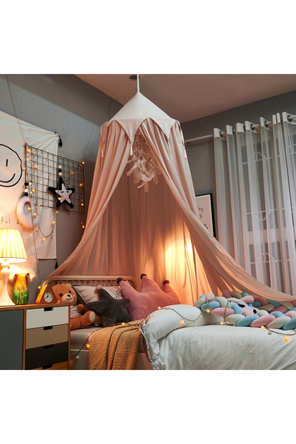 Tassel light pink Hung Dome Mosquito Net for Baby Children Crib Bed Tent Girls Kids Bedding Living R