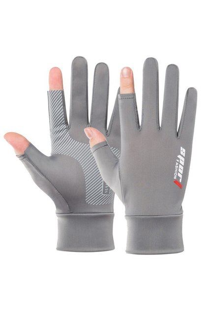 two finger gray Ice Silk Fishing Gloves for Spring Summer Sun Protection Men Women Hiking Cycling Gl