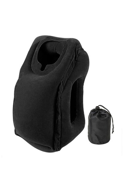 Black Flocked Inflatable Air Cushion Travel Pillow Headrest Chin Support Cushions for Airplane Plane