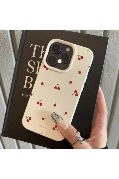 جراب سيليكون بنمط كرتوني لطيف من الكرز باللون الأبيض العتيق لهاتف iPhone 13 لهاتف iPhone 16 15