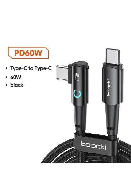 كابل USB C إلى USB C أسود بطول 2 متر، 60 واط، 100 واط، بزاوية 90 درجة لأجهزة iPad وMacBook من الصين القارية
