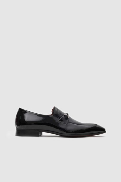 Erkek Siyah Rugan Hakiki Deri Tokalı Klasik Loafer Ayakkabı [TG052168]