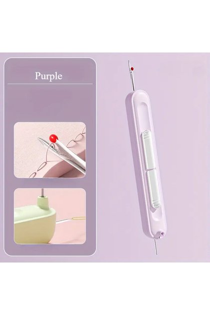 Purple 2in1 Hand Sewing Needle Threader and Seam Ripper Easy Threading and Stitch Removal Tool for S