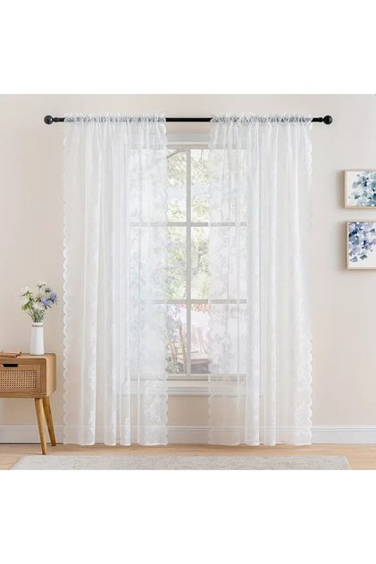 Fixed Pleat 100x183cm 1pcs 1 Piece Vintage Floral Embroidery Clear Lace Curtain Panel - Privacy & Li