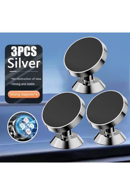 3 PCS Silver-Rotate Magnetic Car Phone Holder Magnet Mount Mobile Cell Phone Stand GPS Support For i