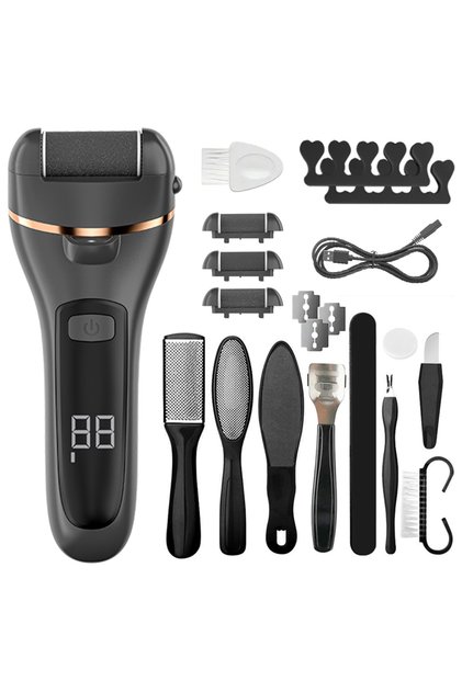 black 19in1 Portable Electric foot grinder set, USB Rechargeable Electric Feet Callus Remov