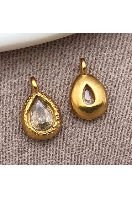 T1547-5pcs 5pcs Stainless Steel Teardrop Charms Inlaid with Crystals Gold-plated DIY Bracelet Earrin