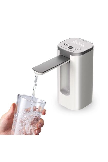 White Water Bottle Dispenser, Universal Foldable Automatic Water Bottle Pump with Display, Portable