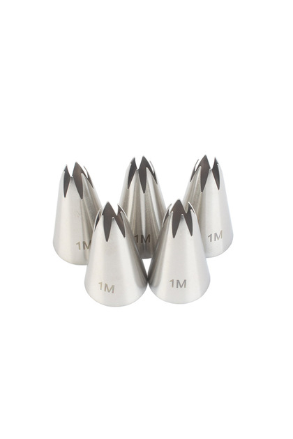 1M-5pcs 5pcs Piping Nozzles Set, Stainless Steel Icing Nozzles, Cream Cake Piping Tips For Dessert B