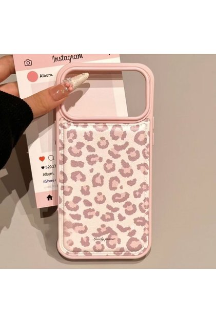 iPhone 16 Pro Max Pink Leopard Print Fashion INS Sweet Pink Leopard Print Leather Shockproof Protect