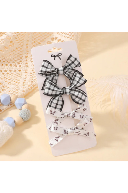 FJ5135-4H 4Pcs/Set Baby Girls Hair Accessories Sweet Plaid Flowers Lace Bows Hair Clips Lovely Ins H