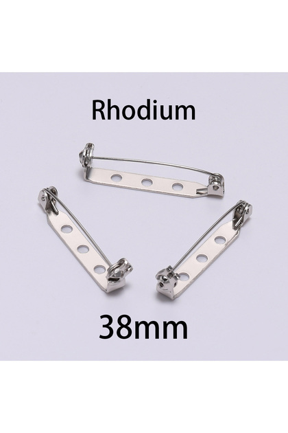 Rhodium - 38mm 20pcs 20 25 32 38mm Brooch Clip Base Pins Blank Safe Lock Brooch Pin Base Badge Holde