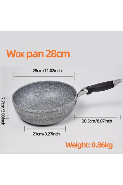 28cm Wok Pan Durable Stone Frying Pan28/26/24/20cm Wok Non-stick Pan Skillet Cauldron Induction Cook