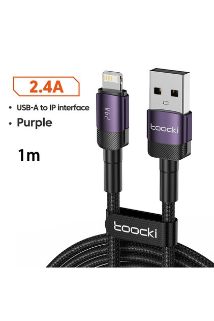 كابل USB بنفسجي بطول 1 متر وقوة 2.4 أمبير لهواتف آيفون 14 و13 و12 برو ماكس وXS وXR وآيباد، سريع الشحن (عبوة واحدة أو اثنتين)