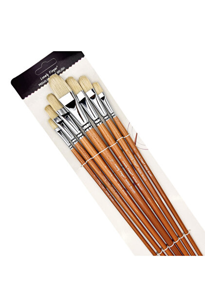 7pcs Bristle Professional Hog Bristle Filbert Oil Paint Brushes Set, 7pcs Long Wooden Handle Natural