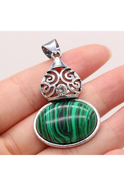 Malachite 1pc 28x40mm Natural Opal Topaz Amethyst Tiger Eye Stone Pendant Fashion Alloy Gourd Shape