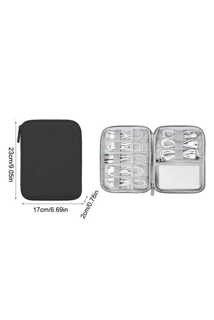 Black Data Cable Storage Bag Power Bank U-disk Earphones Multiple Compartments Double Layer Storage
