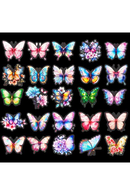 50 Pcs PET Colorful Butterfly Stickers Waterproof DIY Water Cup Phone Case Decoration Cute Butter...