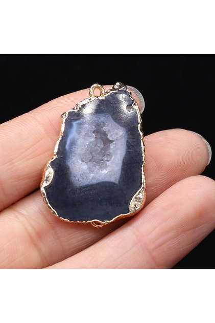 black 2pcs Natural Stone Semi-Precious Irregular Cave Jewelry Gold Edge Black Connector Jewelry Make