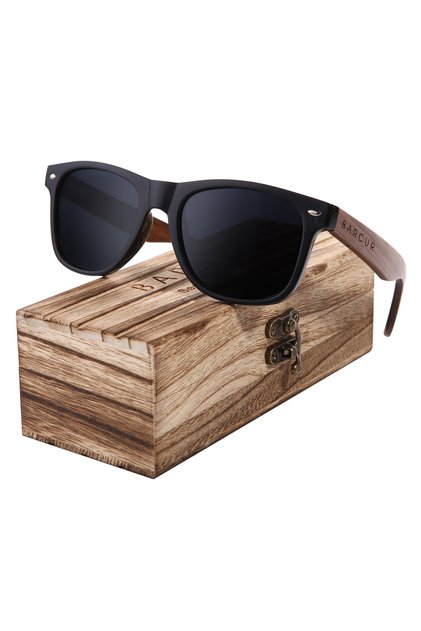 BARCUR Polarized Gloss Black Wood box BARCUR Black Walnut Wood Sunglasses for Man Polarized High Qua