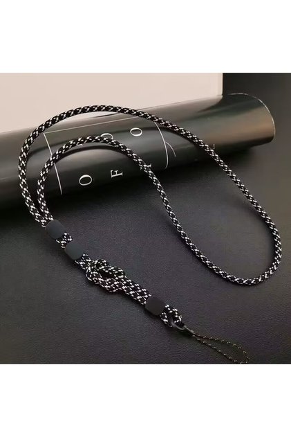 سلسلة تعليق طويلة الرقبة باللون الأسود، حبل تعليق للهاتف المحمول منسوج يدويًا، قوي وقابل للتعديل، للاستخدام المزدوج