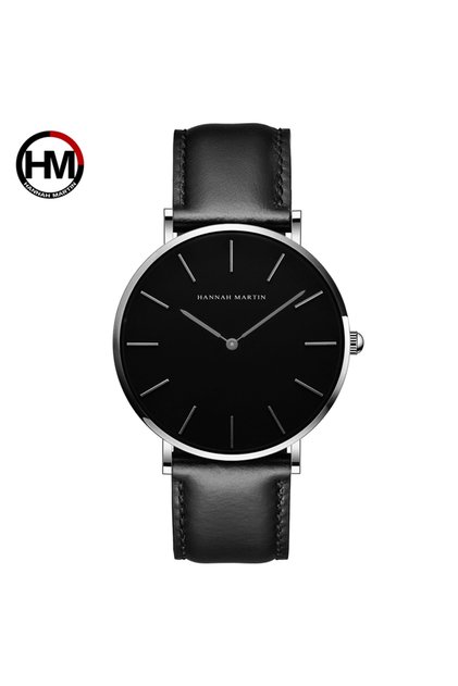 CH01 Black Silver HANNAH MARTIN Brand Japan Quartz Movement Men's Waterproof Wrist Watches Fashion L