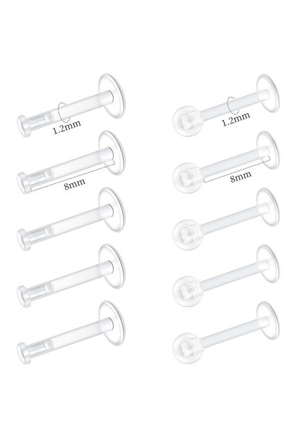 10 Pcs Set 8mm Rod 10Pcs Clear Earrings Work Sports Surgery Bioflex Helix Cartilage Tragus Lip Pierc