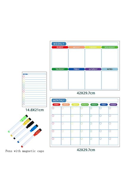 3pcs with 5 pens Magnetic Calendar For Fridge Monthly Weekly Planner Whiteboard Calendar Table Dry E