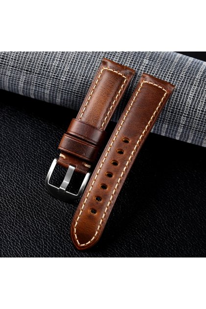 20mm Light Brown-silver Quick Release Leather Watchbands 20mm 22mm 24mm Casual Belt Smart Watch Stra