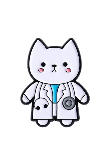 Style 1 Cute Cats Doctor Enamel Pins Cartoon Kitten Wearing Doctor's Coat And Stethoscope Animal Doc