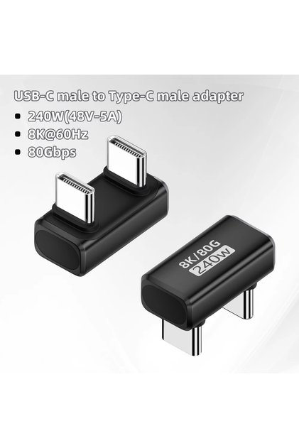 008 U Shape PD240W USB C Adapter 8K@60Hz 80Gbps 180 Degree USB C Female to Male Adapter Connector fo
