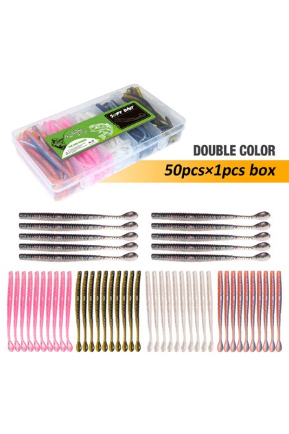 Floating Multi-Colored 50pcs Fishing Lures Set Floating Slug Lure Sinking Earthworm Soft Artificial