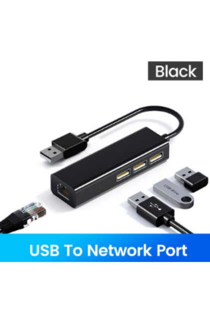 black USB Adapter Ethernet USB 2.0.1C/MA 3USB 2.0+RJ45 Hub for MacBook Windows PC...