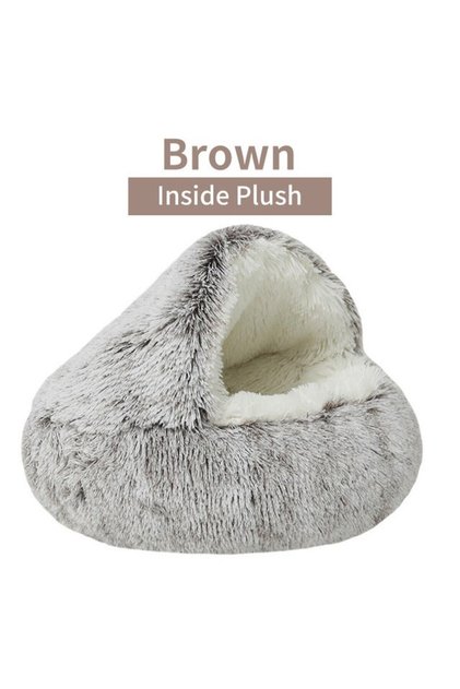 40x40cm Brown-Inside Plush Soft Plush Pet Bed with Cover Round Cat Bed Pet Mattress Warm Cat Dog 2 i