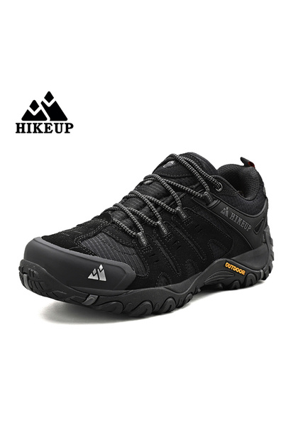 42 Black HIKEUP Men's Hiking Shoes Suede Leather Outdoor Shoes Wear-resistant Men Trekking Walking H