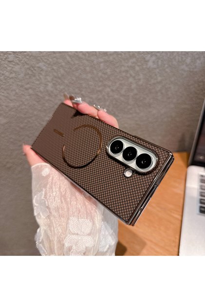 Galaxy Z Fold7 Brown Magsafe Magnetic Wireless Charging Carbon Fiber Shockproof Phone Case For Z Fo