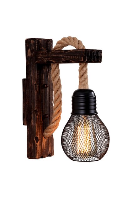 6-10W B Vintage Wood Hemp Rope Wall Lamps Fixture Retro Hallway Bedside Loft Light Luminaire Industr