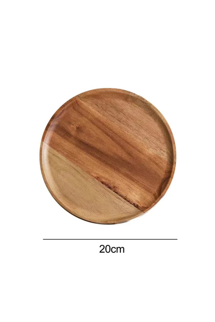 20cm 10/15/20/25cm Wooden Round Serving Platter Tray Retro Wood Pizza Salad Plate Fruit Dessert Tray