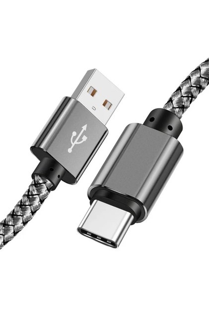 كابل USB A إلى Type C رمادي بطول 1 متر كابل بيانات عالي السرعة مضفر بالنايلون كابل شاحن سريع USB C مناسب