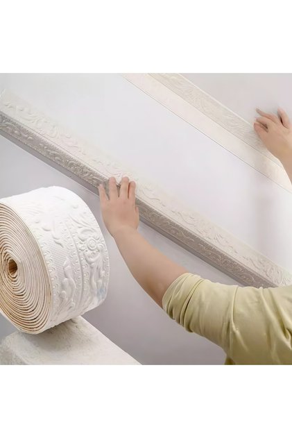 شريط تزيين الجدران والأسقف، بيج، لفة واحدة، 2.3 × 12 سم، لاصق ذاتي، لتزيين الوزرات والأسقف والجدران.