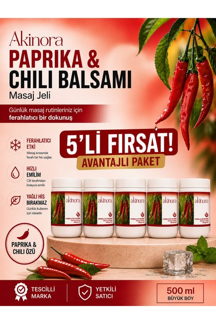 Red Pepper Massage Gel - Intensive Care Cream with Warming Effect Chili Balsam (5X500Ml)