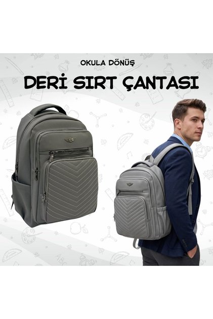 Leather Fabric Multi-Pocket Unisex Backpack with Adjustable Shoulder Straps, School, Travel Bag